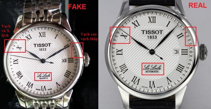 Kiểm tra Tissot chính hãng thông qua các chi tiết cọc số, biểu tượng,... trên mặt số đồng hồ