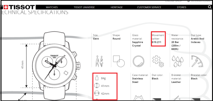 Thông tin về trọng lượng đồng hồ hoàn toàn có thể check trên website hãng